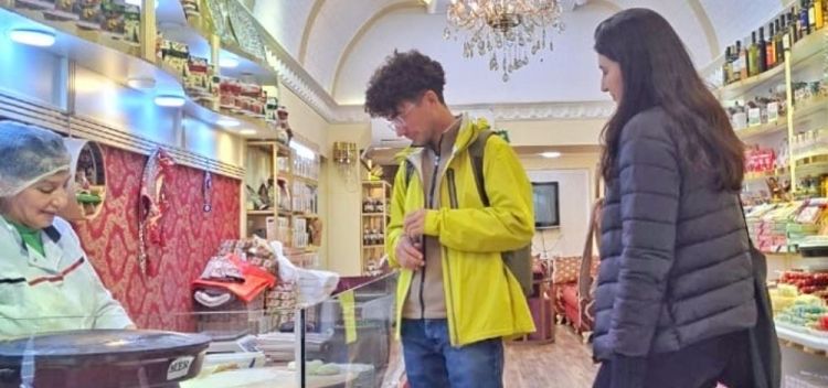 Demonstration of qutab in our street food tour of Baku's back streets