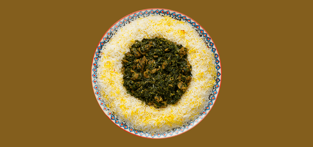 Sabzi plov in Baku with fresh herbs and saffron rice